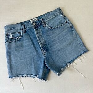 AGOLDE Riley High Rise Denim Slim Short in medium destroyed